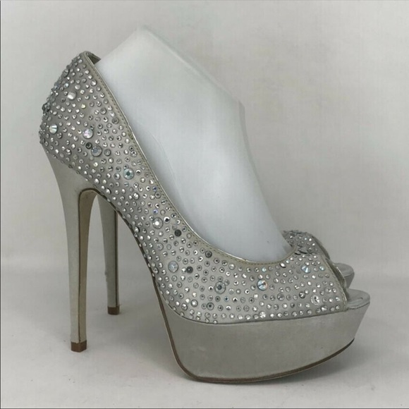 Aldo Womens Silver Rhinestone Embellished stiletto pump heels - Picture 4 of 7